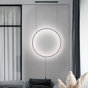 Piantana a sospensione design moderna cerchio nero led 19w 3000k fp