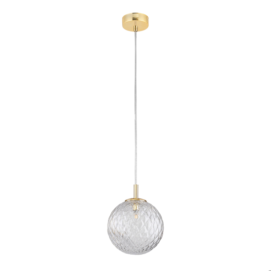 Lampada sfera 21 cm a sospensione oro vetro trasparente rigato stile contemporaneo