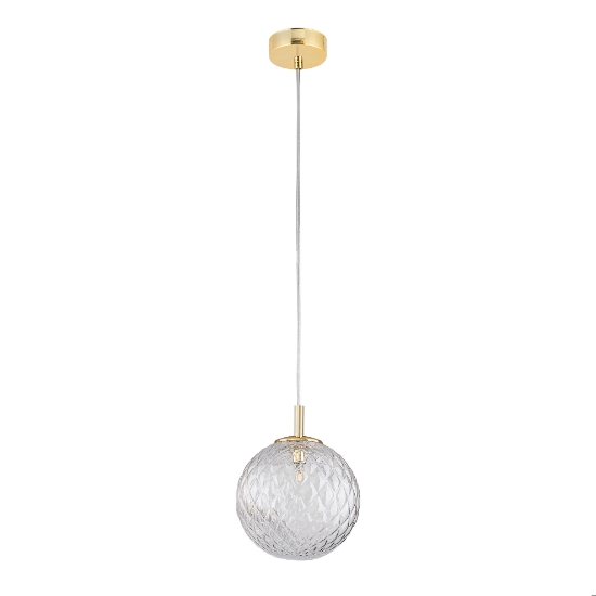 Lampada sfera 21 cm a sospensione oro vetro trasparente rigato stile contemporaneo