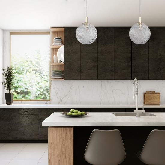 Lampada sfera 21 cm a sospensione oro vetro trasparente rigato stile contemporaneo