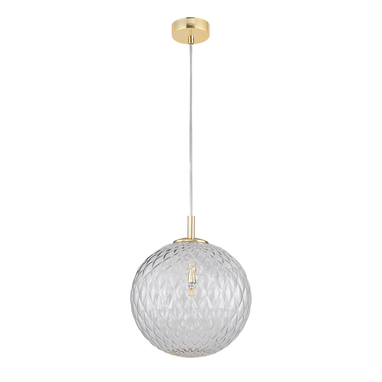 Lampada a sospensione oro sfera 30 cm di vetro trasparente rigato contemporaneo