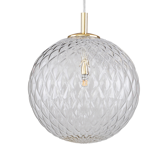 Lampada a sospensione oro sfera 30 cm di vetro trasparente rigato contemporaneo