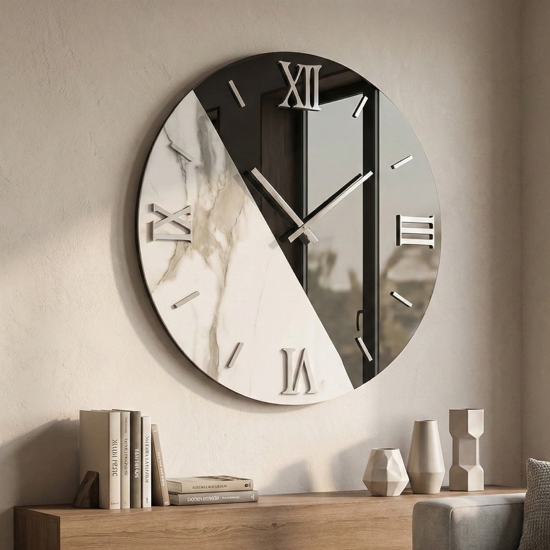 Orologio da parete tondo 60cm design specchio fume marmo laminato