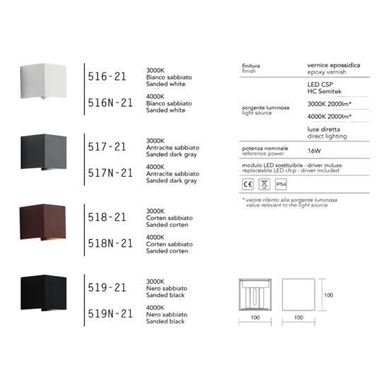 Isyluce applique per esterno 16w 4000k cubo bianco