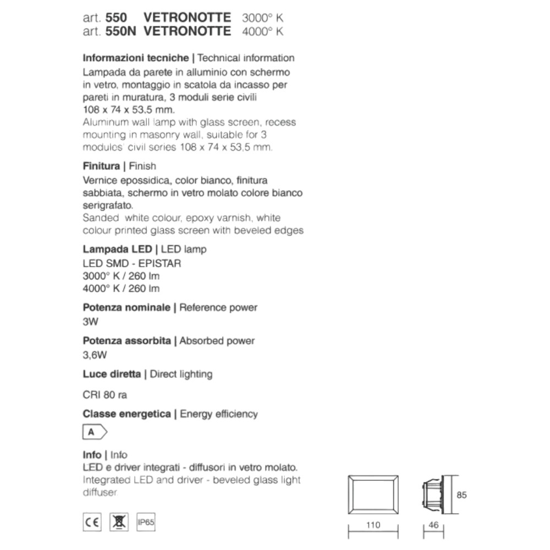 Isyluce segnapasso di vetro led 3w 3000k per esterno da incasso