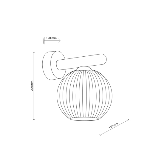 Applique da parete in legno con sfera di vetro bianco