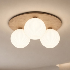 Plafoniera da soffitto moderna in legno sfere di vetro bianco