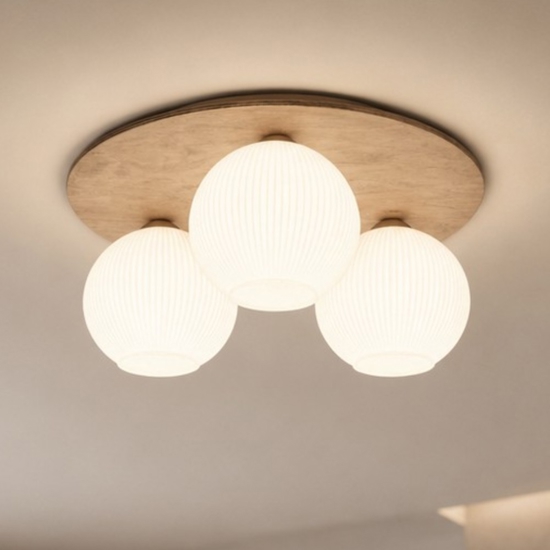 Plafoniera da soffitto moderna in legno sfere di vetro bianco