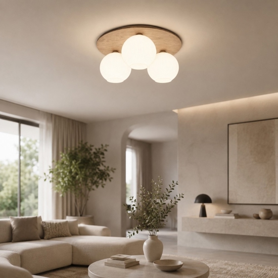Plafoniera da soffitto moderna in legno sfere di vetro bianco