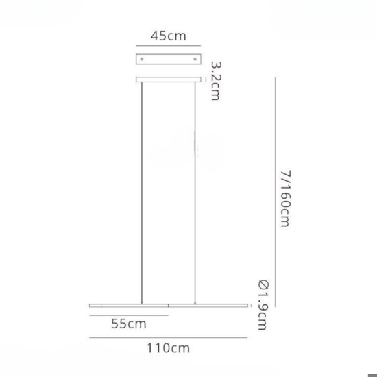 Lampadario barra sottile moderno nero led 21w 3000k