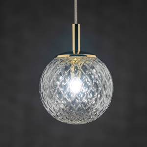 Lampada a sospensione 14 cm oro sfera di vetro trasparente rigato