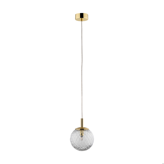 Lampada a sospensione 14 cm oro sfera di vetro trasparente rigato
