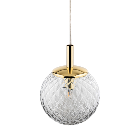 Lampada a sospensione 14 cm oro sfera di vetro trasparente rigato