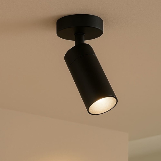 Applique moderna con cilindro nero da soffitto orientabile