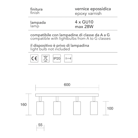 Plafoniera da cucina nera con 4 spot orientabili isyluce