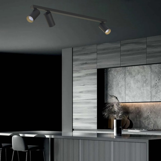 Plafonieraper cucina con 3 faretti orientabili neri interno oro