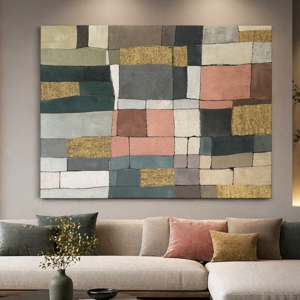 Quadro mosaico moderno dipinto 120x160 cm applicazioni in oro