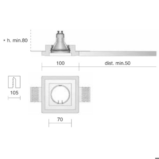 Isyluce faretto in gesso quadrato da incasso per controsoffitto