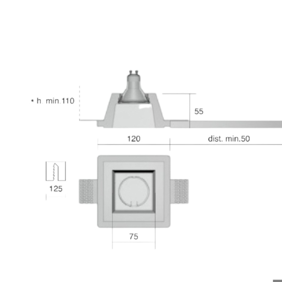 Isyluce faretto quadrato di gesso da incasso a soffitto