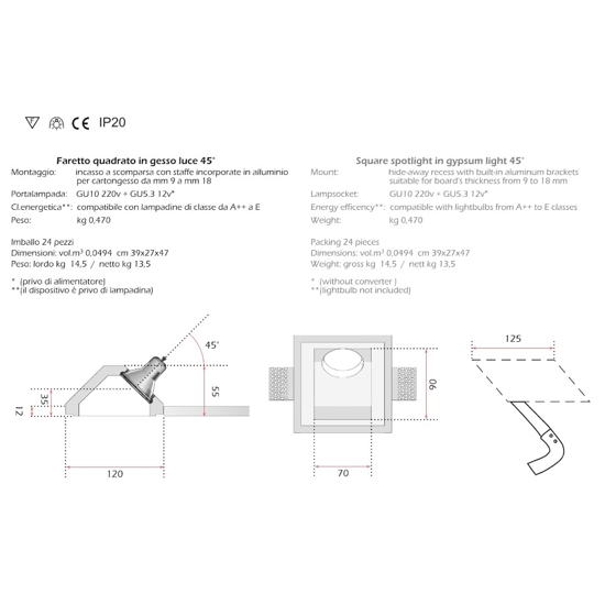 Isyluce faretto gesso inclinato da incasso su cartongesso