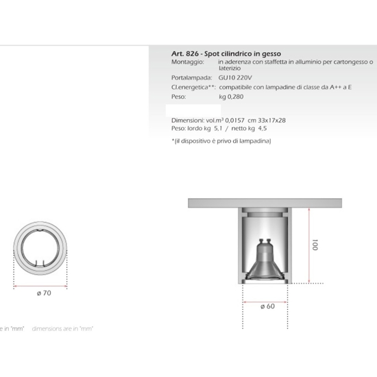Faretto da soffitto cilindro bianco in gesso isyluce