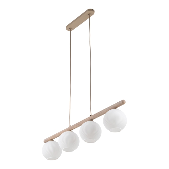 Lampadario in legno e vetro per tavolo da cucina