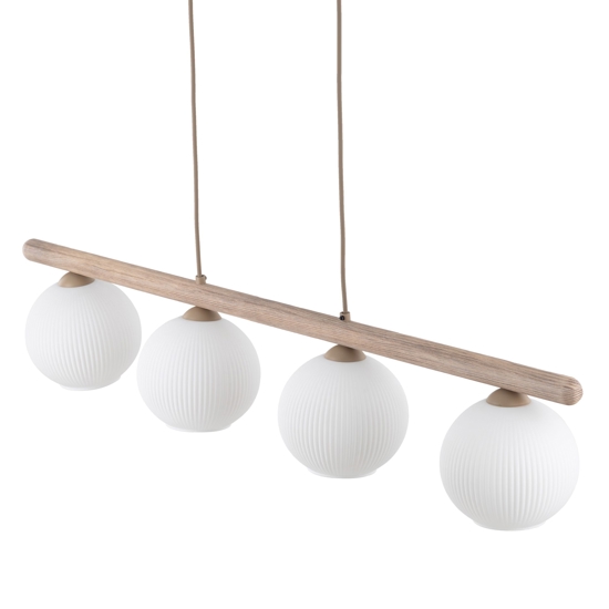 Lampadario in legno e vetro per tavolo da cucina