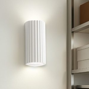 Applique di gesso cilindro bianco rigato isyluce gypsos