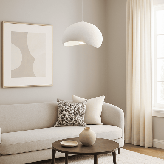 Lampadario 40cm per tavolo cucina japandi bianco stile wabi sabi