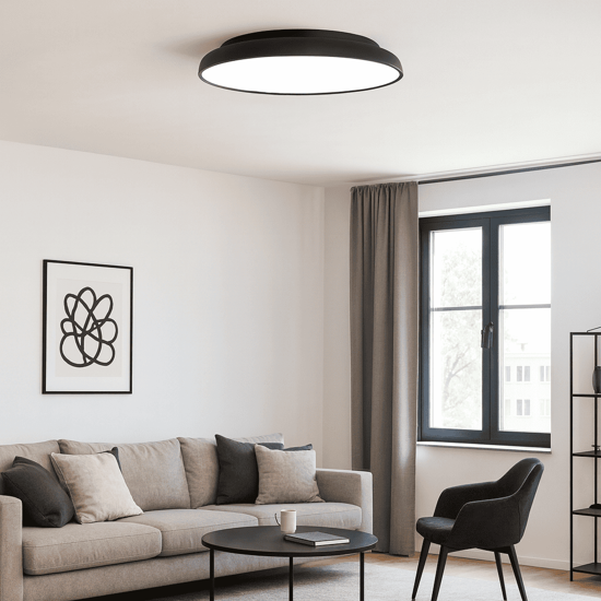Plafoniera tonda nera led 3000k dimmerabile per soggiorno