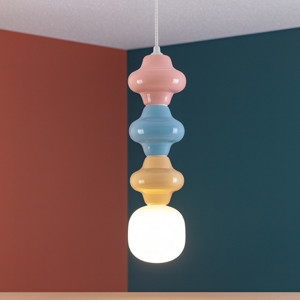 Lampada a sospensione ceramica rosa celeste giallo