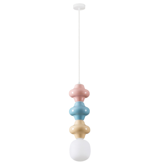 Lampada a sospensione ceramica rosa celeste giallo