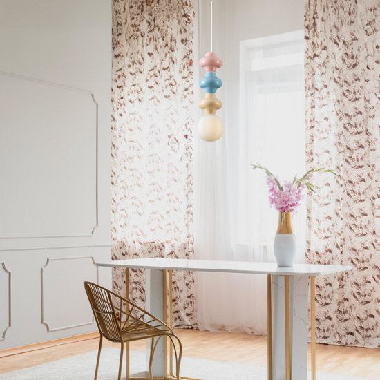 Lampada a sospensione ceramica rosa celeste giallo