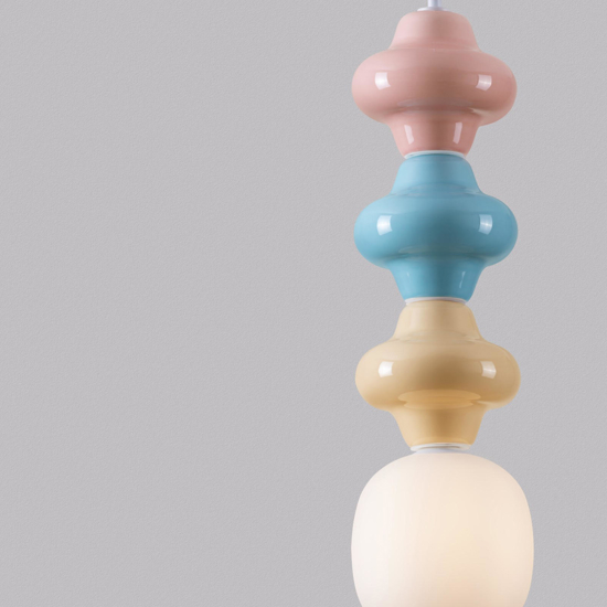 Lampada a sospensione ceramica rosa celeste giallo