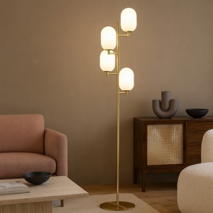 Lampada da terra moderna colore oro sfere di vetro