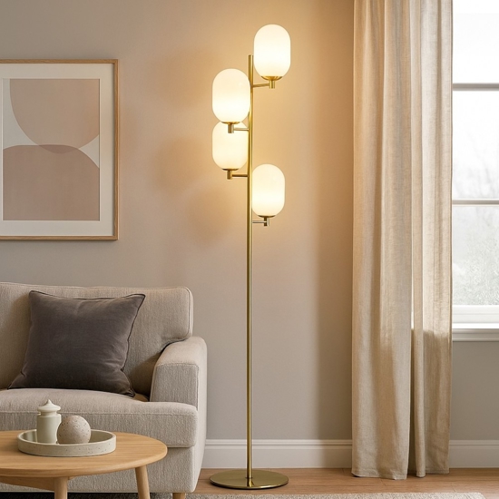 Lampada da terra moderna colore oro sfere di vetro