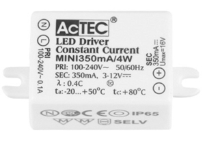 Driver 4w 350ma non dimmerabile 100-240v ac 50-60hz output: 3-12 vdc