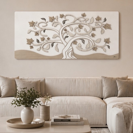 Quadro di legno albero della vita 119x59 moderno bianco rovere