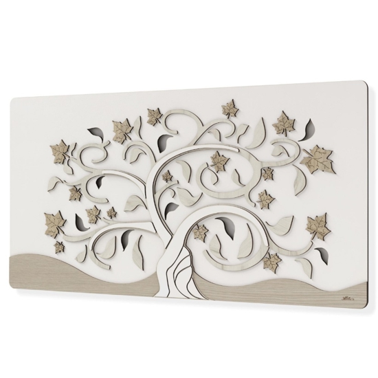 Quadro di legno albero della vita 119x59 moderno bianco rovere