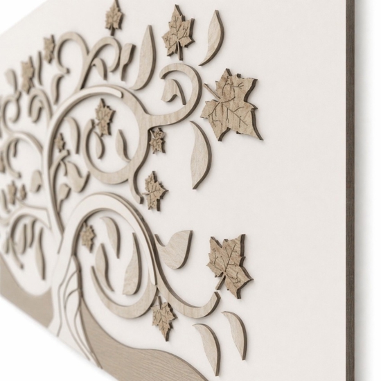 Quadro di legno albero della vita 119x59 moderno bianco rovere