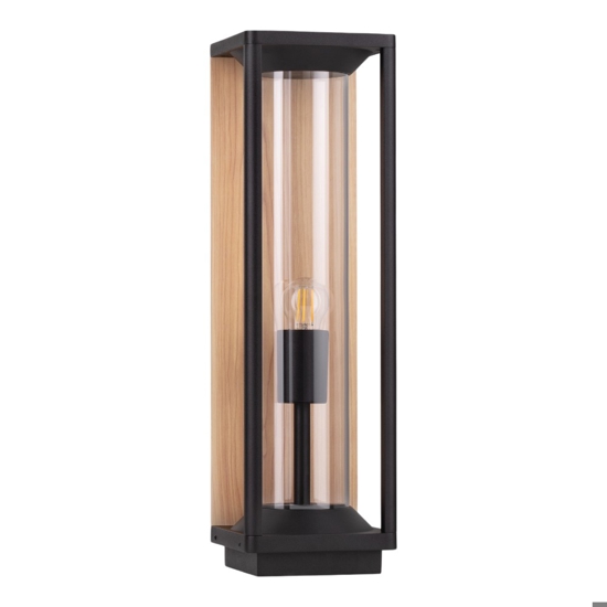 Lampioncino da giardino nero con inserti in legno