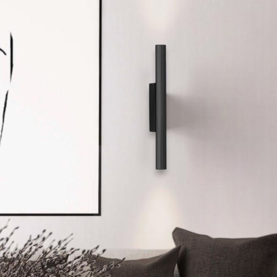 Applique moderna cilindro rigato nero led 11w 3000k biemissione