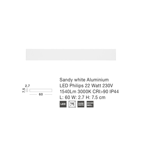 Applique lampada da parete 60cm led 22w 3000k bianco rettangolare