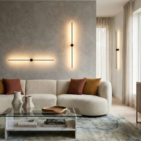 Applique moderna bacchetta nero 120 cm led 20w 3000k