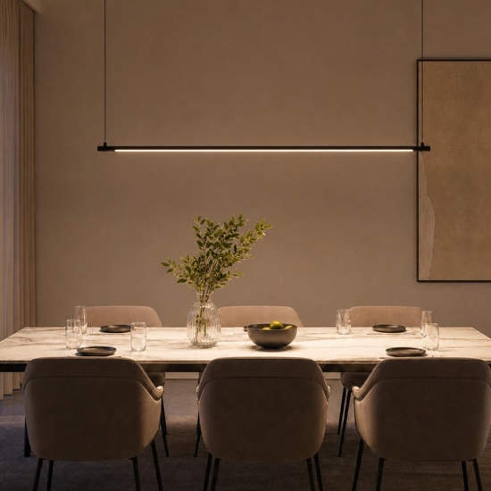 Lampadario moderno da tavolo barra cilindro nero led 20w 3000k