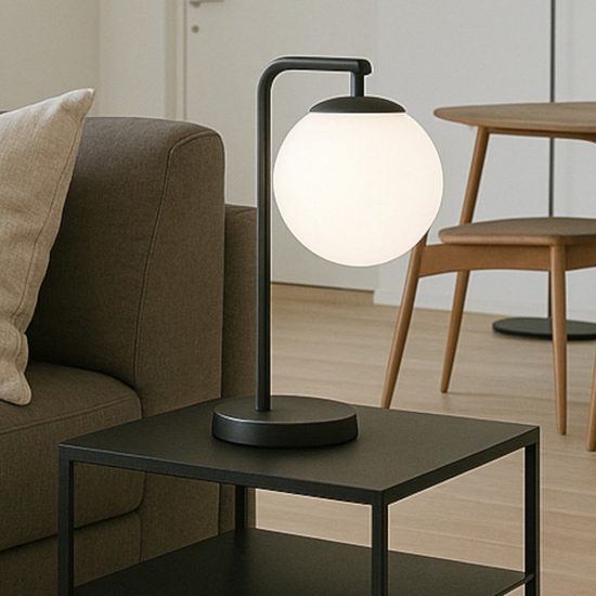 Lampada da tavolo moderna nera sfera in vetro fp