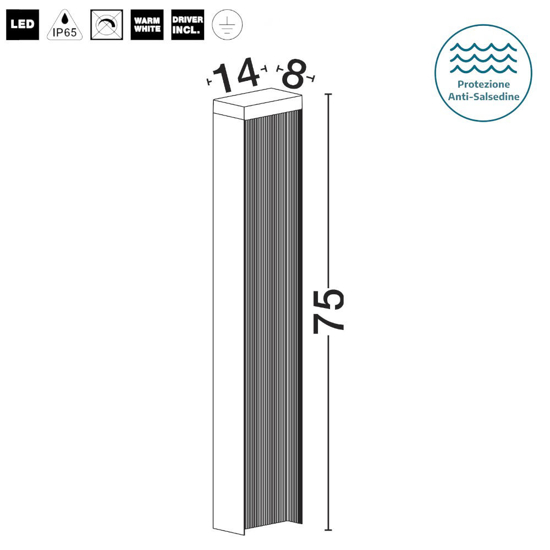 Lampioncino nero moderno rettangolare led 8w 3000k ip65 da giardino