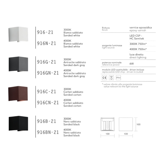 Isyluce applique cubo led 6w 3000k bianco da esterno