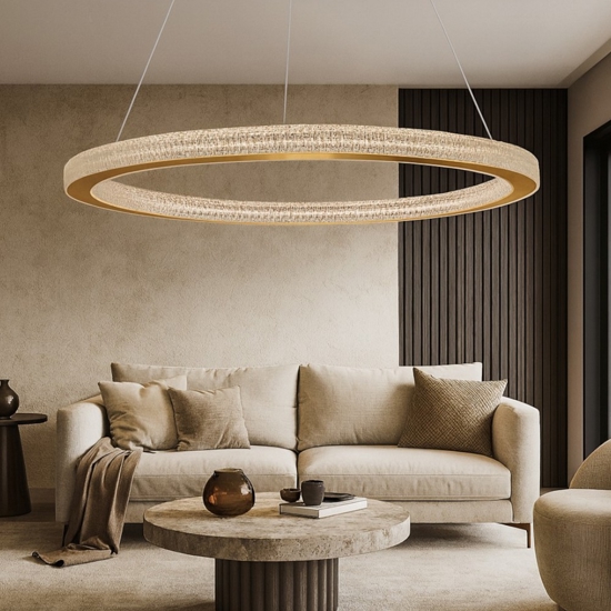 Lampadario a sospensione anello 80cm oro per salone contemporaneo
