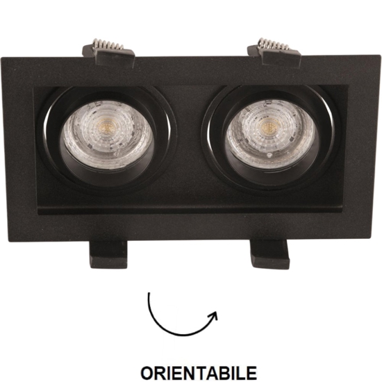 Cestello faretto da incasso controsoffitto nero 2 luci orientabili
